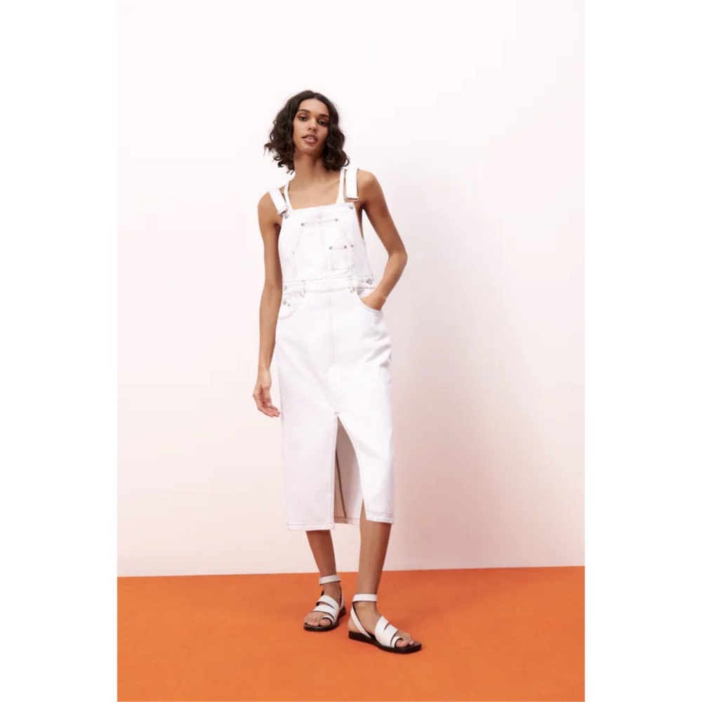 Zara DENIM MIDI PINAFORE DRESS